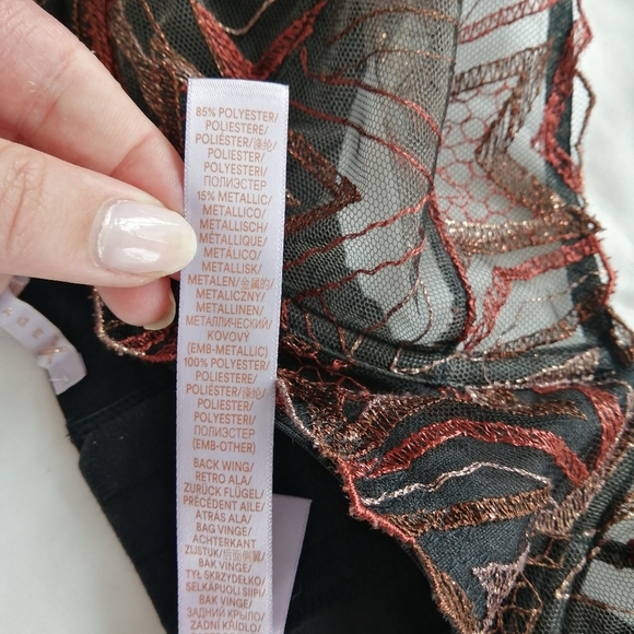 Savage X Fenty Plus Size Shining Star Unlined Demi Bra Metallic Lace Mesh 44D - Picture 10 of 16